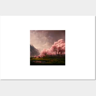 Japanese Sakura Cherry Blossom Trees Landscape #2 Posters and Art